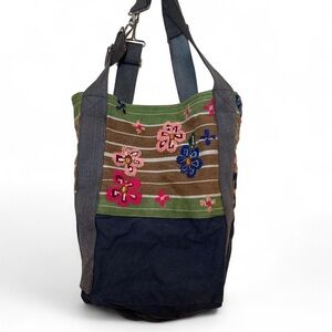 Free People rare multicolored floral square-bottom bucket tote bag